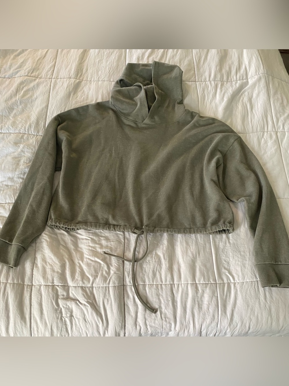 Cropped Olive Green  Drawstring Sweater - Women